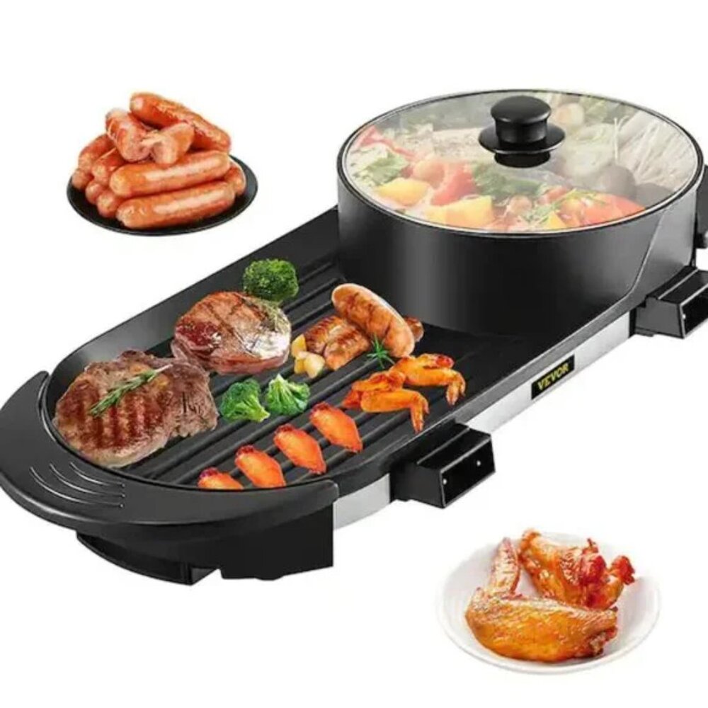 2 in 1 BBQ Grill and Hot Pot 72 sq. in. Aluminum Alloy Electric BBQ Stove Grill